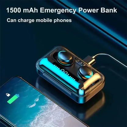 Wireless Watch Earpods With Charging Inbuilt Powerbank With Free Golden Analog Watch