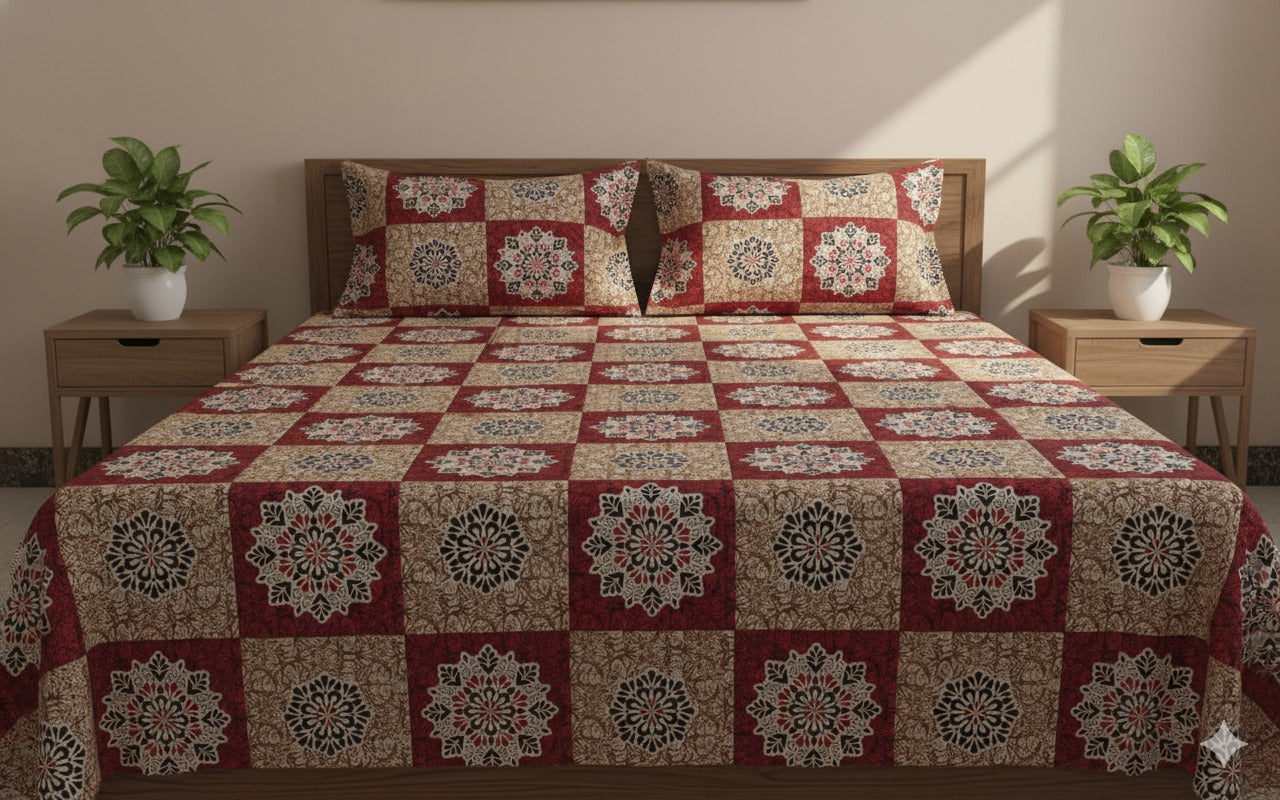 Soft Cotton Double Bedsheet Set with 2 Pillow Covers