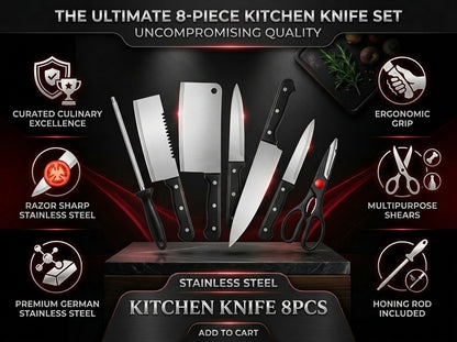 8 Pcs Stainless Steel Knife Sets for Kitchen