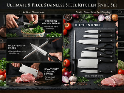 8 Pcs Stainless Steel Knife Sets for Kitchen